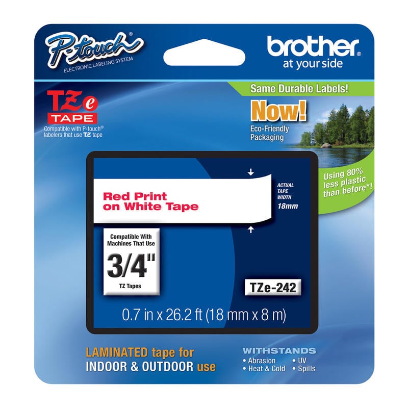 Brother TZe-242 Red-On-White Tape, 0.75in x 26.2ft (Min Order Qty 4) MPN:TZE-242