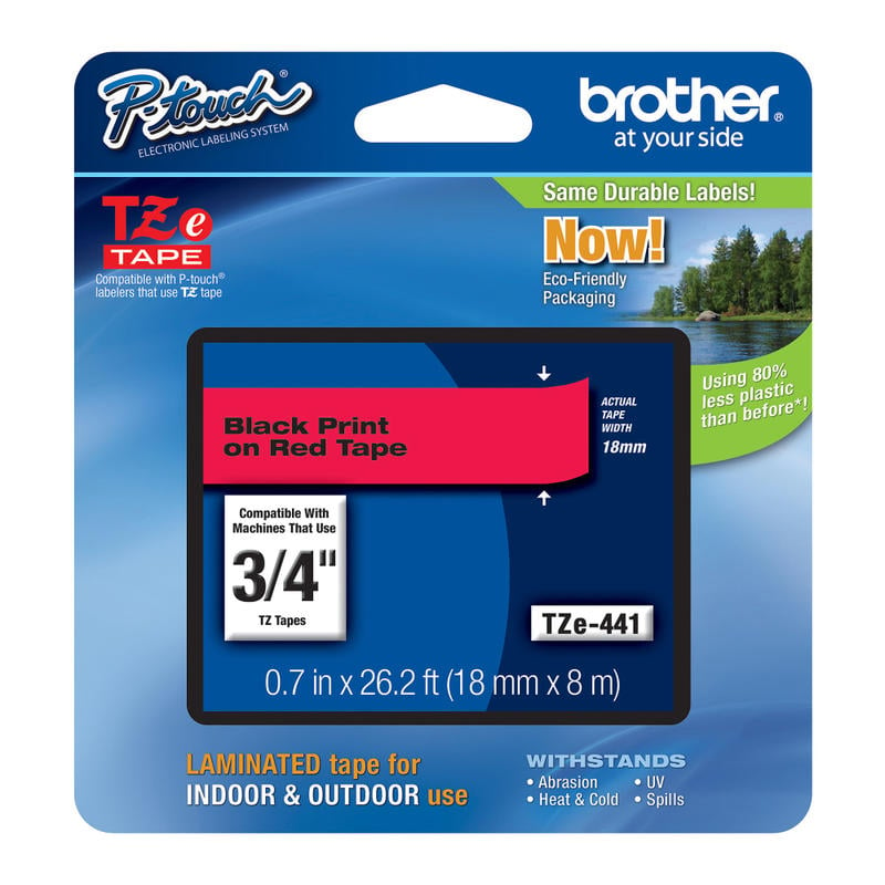 Brother TZe-441 Black-On-Red Tape, 0.75in x 26.2ft (Min Order Qty 3) MPN:TZE-441