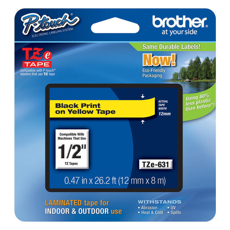 Brother TZe-631 Black-On-Yellow Tape, 0.5in x 26.2ft (Min Order Qty 5) MPN:TZE-631