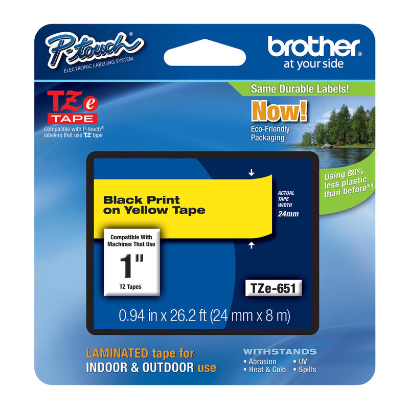 Brother TZe-651 Black-On-Yellow Tape, 1in x 26.2ft (Min Order Qty 4) MPN:TZE-651