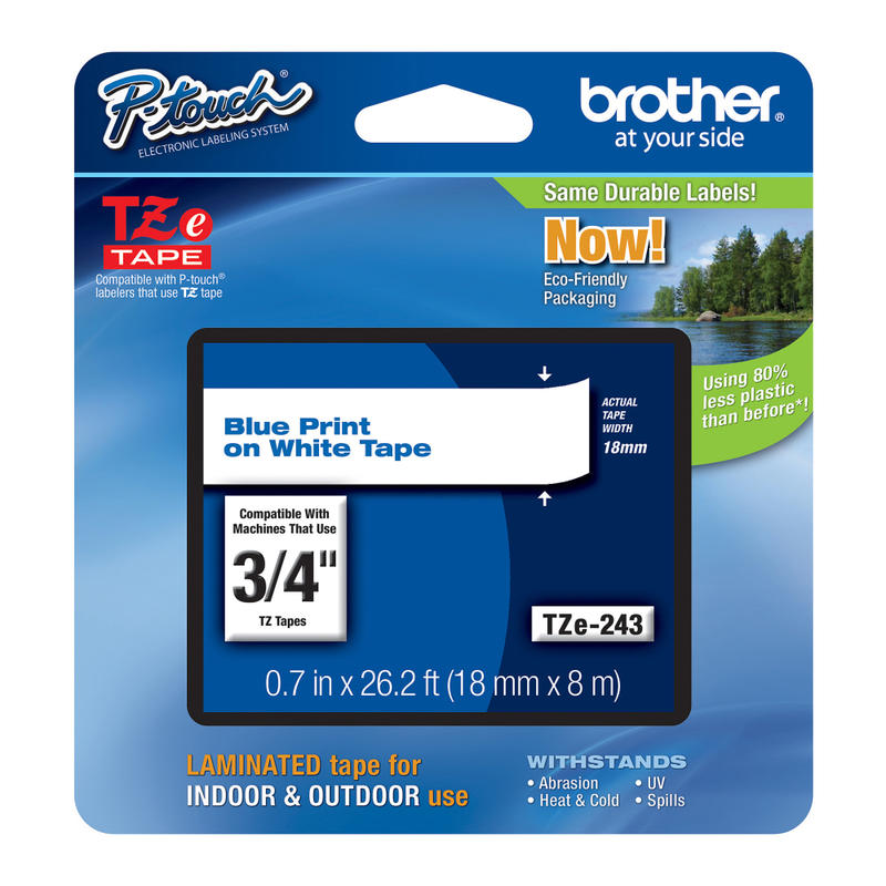 Brother TZe-243 Blue-On-White Tape, 0.75in x 26.2ft (Min Order Qty 3) MPN:TZE243