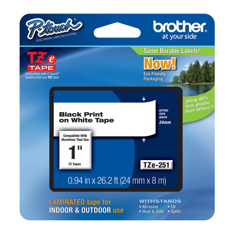 Brother TZe-251 Black-On-White Tape, 1in x 26.2ft (Min Order Qty 3) MPN:TZE251