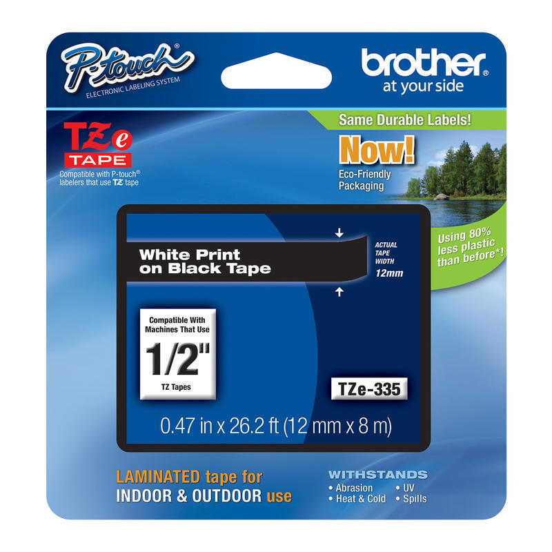 Brother TZe-335 White-On-Black Tape, 0.5in x 26.2ft (Min Order Qty 4) MPN:TZE335