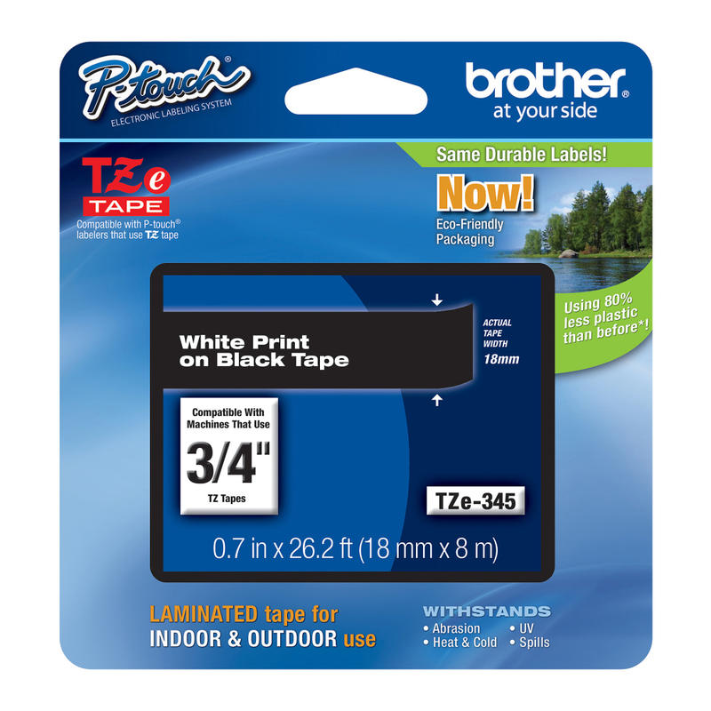 Brother TZe-345 White-On-Black Tape, 0.75in x 26.2ft (Min Order Qty 4) MPN:TZE345