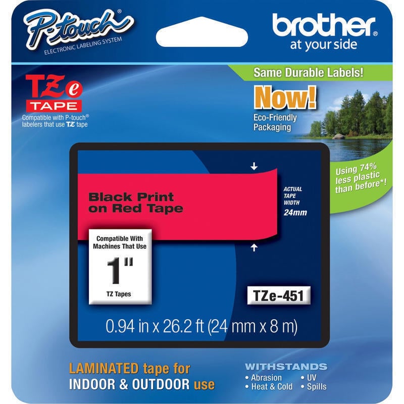 Brother TZE451 Label Tape, 15/16in x 26 3/16ft, Red (Min Order Qty 3) MPN:TZE451