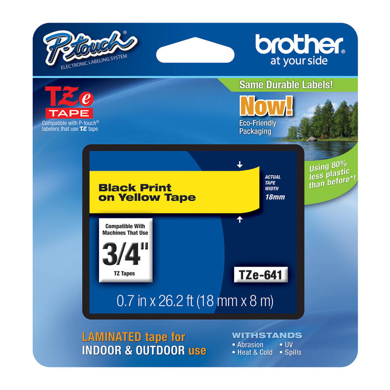 Brother TZe-641 Black-On-Yellow Tape, 0.75in x 26.2ft (Min Order Qty 4) MPN:TZE641