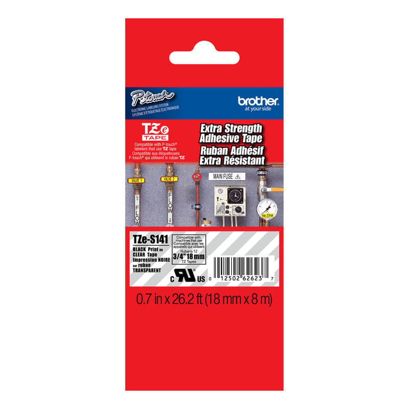 Brother TZe-S141 Extra-Strength Black-On-Clear Tape, 0.75in x 26.2ft (Min Order Qty 4) MPN:TZES141