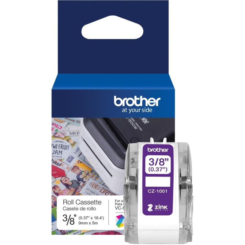 Brother Genuine CZ-1001 3/8in (0.37in) 9mm wide x 16.4 ft. (5 m) long label roll featuring ZINK Zero Ink technology - 3/8in Width - Zero Ink (ZINK) - 1 Each - Water Resistant (Min Order Qty 4) MPN:CZ1001