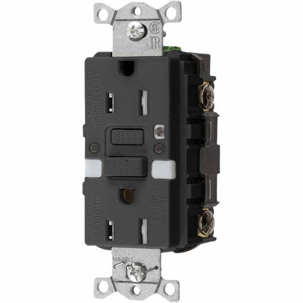 GFCI Receptacles, Grade: Commercial , NEMA Configuration: 5-15R , Amperage: 15 , Reset Type: Manual , Wiring Method: Back, Side  MPN:GFTRST15BKNL