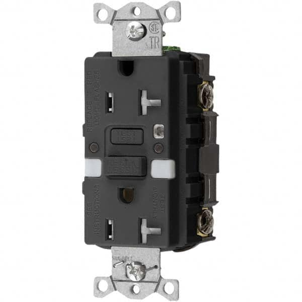 GFCI Receptacles, Grade: Commercial , NEMA Configuration: 5-20R , Amperage: 20 , Reset Type: Manual , Wiring Method: Back, Side  MPN:GFTRST20BKNL