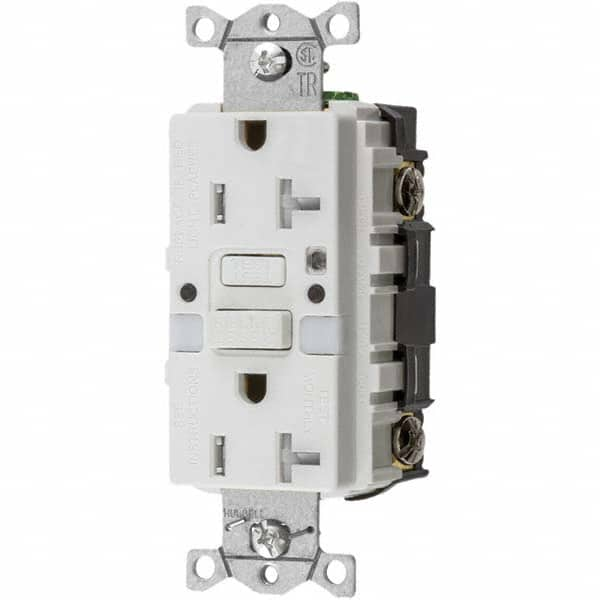 GFCI Receptacles, Grade: Commercial , NEMA Configuration: 5-20R , Amperage: 20 , Reset Type: Manual , Wiring Method: Back, Side  MPN:GFTRST20WNL