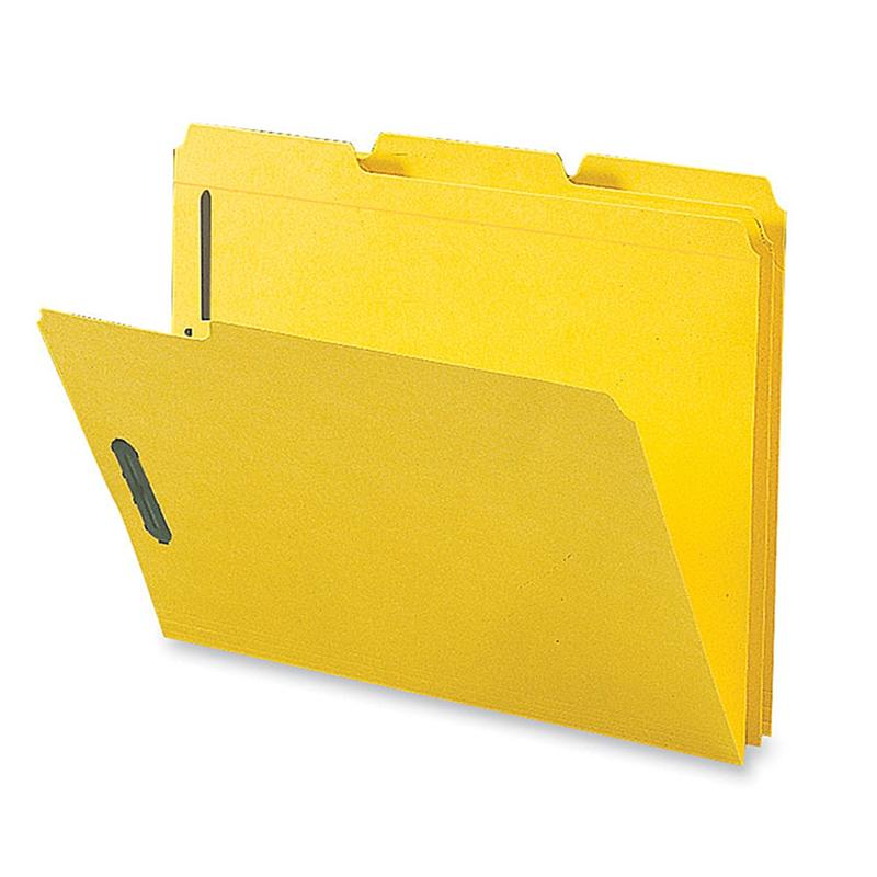 Sparco Color Fastener Folders With 2-Ply Tabs, Letter Size, Yellow, Box Of 50 (Min Order Qty 2) MPN:17270