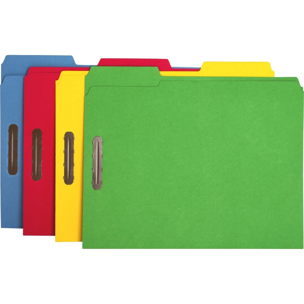 Business Source Fastener File Folders, 1/3in Tab Cut, Assorted Tab Position, Letter Size, Assorted Colors, Box Of 50 MPN:17571