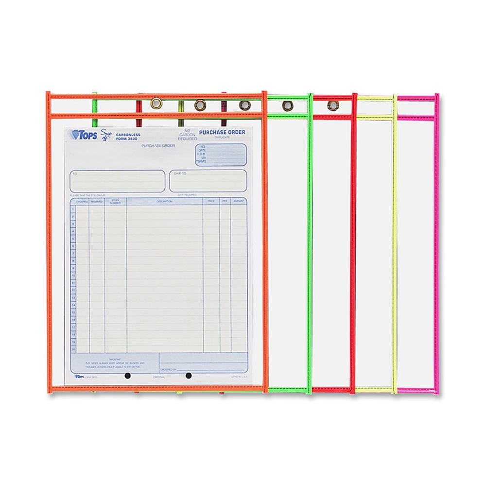 C-Line Neon Color Stitched Shop Ticket Holders, 9in x 12in, Assorted Colors, Box Of 25 (Min Order Qty 2) MPN:43910