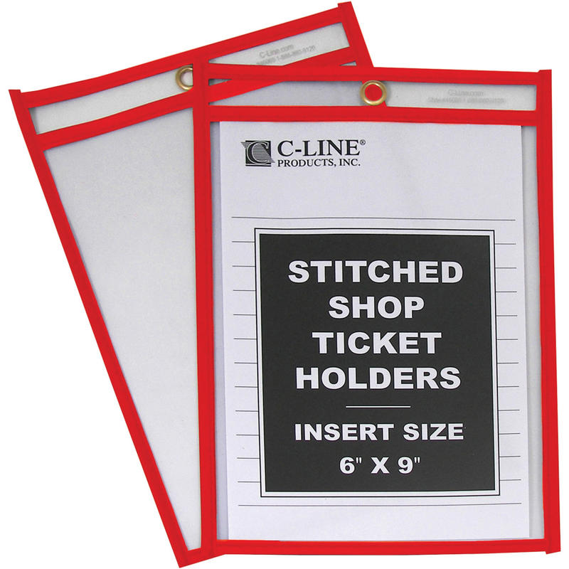 C-Line Hanging Strap Shop Ticket Holder - Support 6in x 9in Media - 25 / Box - Red, Clear (Min Order Qty 3) MPN:43969