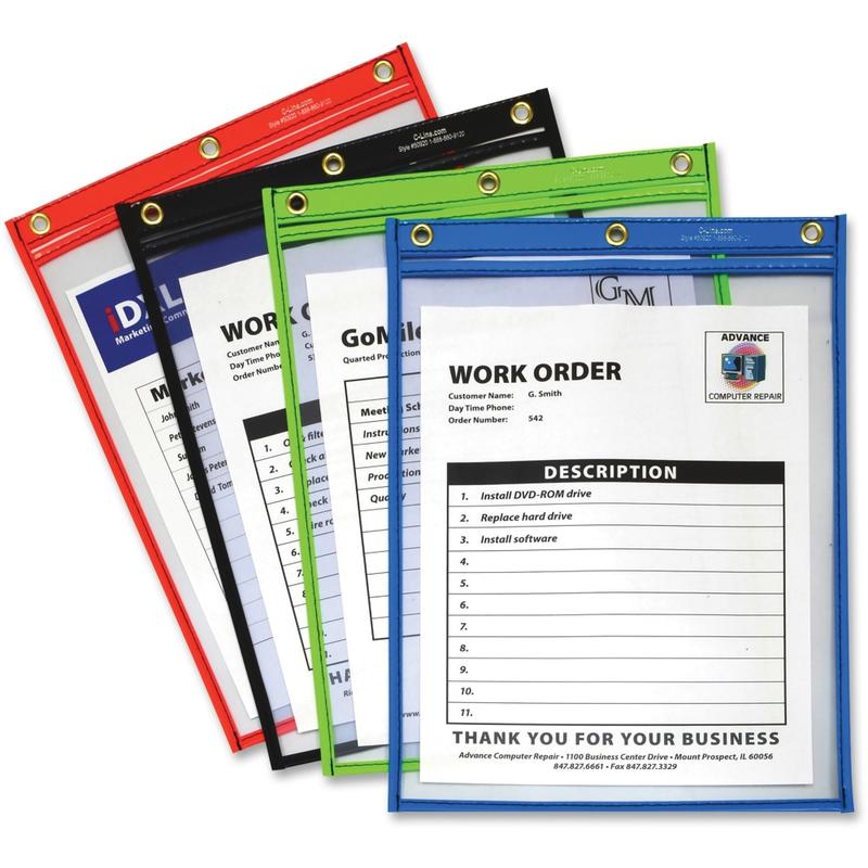 C-Line Super Heavyweight Plus Shop Ticket Holder, Stitched - Both Sides Clear, Assorted Colors, 9 x 12, 20/BX, 50920 (Min Order Qty 2) MPN:50920