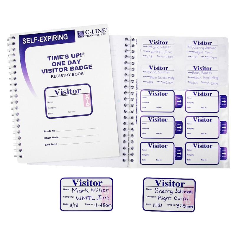 C-Line Times Up! Self-Expiring Visitor Badges, 3in x 2in, White/Blue, Pack Of 150 MPN:97009