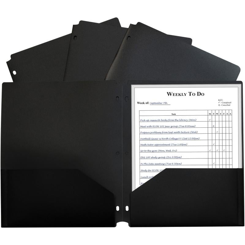 C-Line 2-pocket Heavyweight Poly Portfolio Pocket - 11.4in Length - 100 mil Thickness - For Letter 8 1/2in x 11in Sheet - 3 x Holes - Ring Binder - Rectangular - Black - Polypropylene - 25 / Box (Min Order Qty 3) MPN:33931