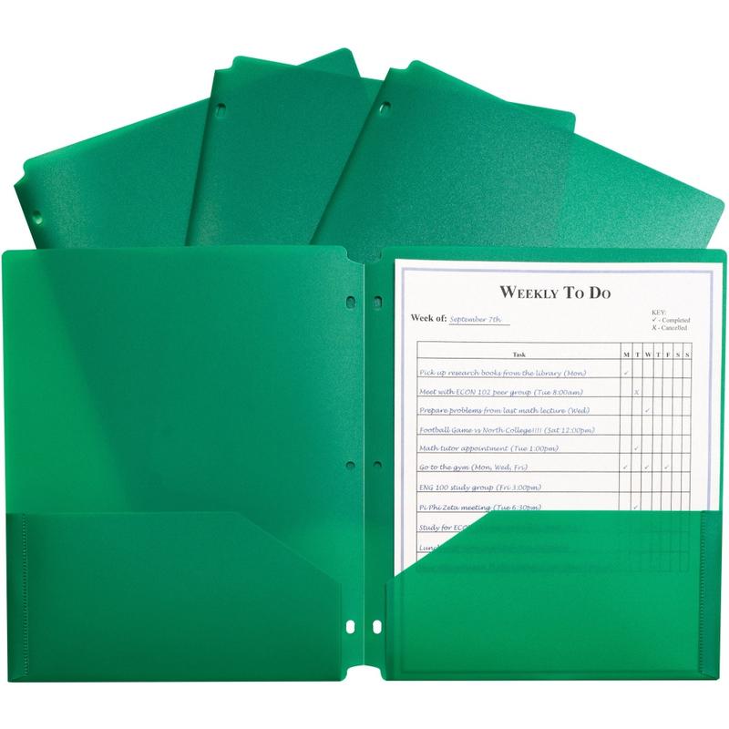 C-Line 2-pocket Heavyweight Poly Portfolio Pocket - 11.4in Length - 100 mil Thickness - For Letter 8 1/2in x 11in Sheet - 3 x Holes - Ring Binder - Rectangular - Green - Polypropylene - 25 / Box (Min Order Qty 2) MPN:33933