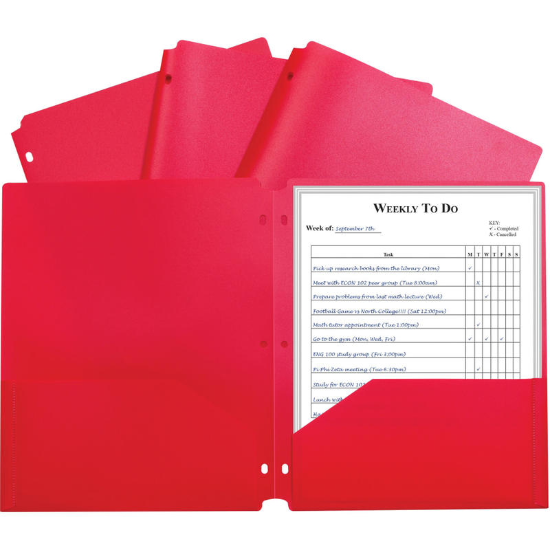 C-Line 2-pocket Heavyweight Poly Portfolio Pocket - 11.4in Length - 100 mil Thickness - For Letter 8 1/2in x 11in Sheet - 3 x Holes - Ring Binder - Rectangular - Red - Polypropylene - 25 / Box (Min Order Qty 3) MPN:33934