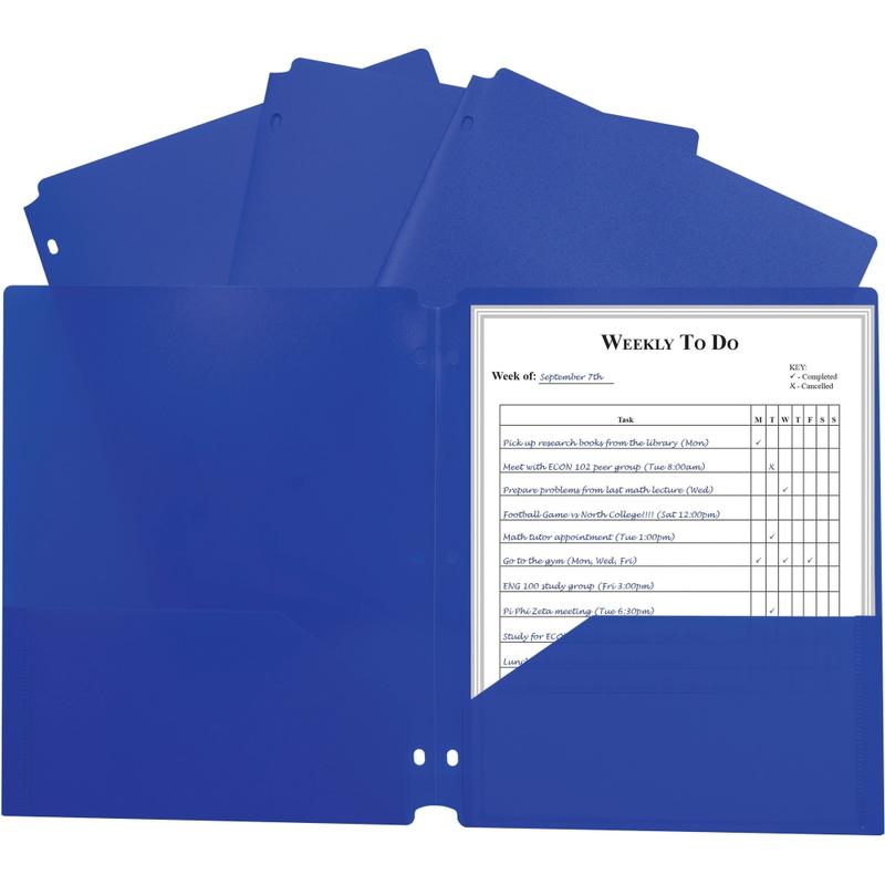 C-Line 2-pocket Heavyweight Poly Portfolio Pocket - 11.4in Length - 100 mil Thickness - For Letter 8 1/2in x 11in Sheet - 3 x Holes - Ring Binder - Rectangular - Blue - Polypropylene - 25 / Box (Min Order Qty 2) MPN:33935