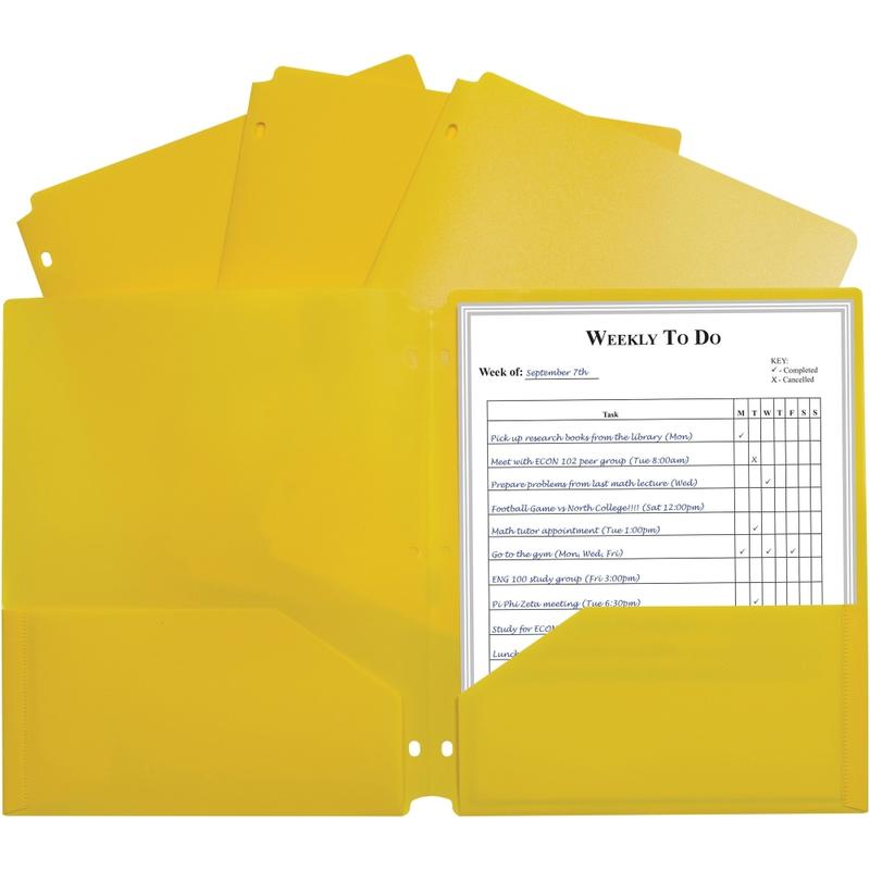 C-Line 2-pocket Heavyweight Poly Portfolio Pocket - 11.4in Length - 100 mil Thickness - For Letter 8 1/2in x 11in Sheet - 3 x Holes - Ring Binder - Rectangular - Yellow - Polypropylene - 25 / Box (Min Order Qty 2) MPN:33936