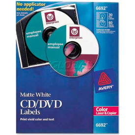 Avery 6692 Laser CD/DVD Labels Matte White 30/Pack 6692