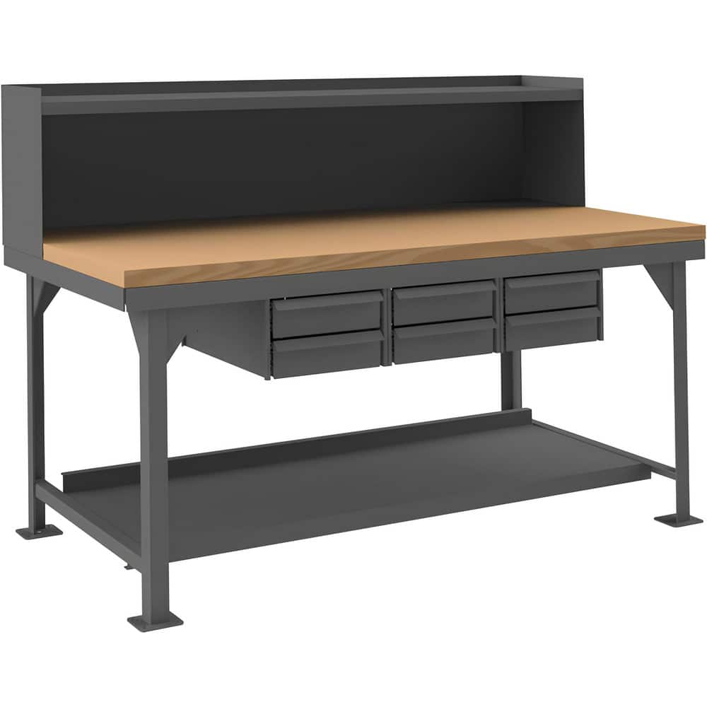 Stationary Work Benches, Tables, Bench Style: Heavy-Duty Work Bench with Riser , Edge Type: Rounded , Leg Style: Fixed , Depth (Inch): 36in , Color: Gray  MPN:HDWBMT3672RS6DR