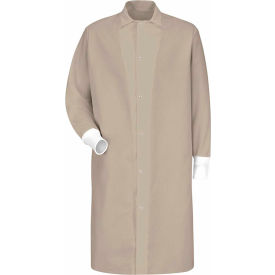 Red Kap® Gripper-Front Butcher Coat W/Knit Cuffs Pocket-less Spun Polyester Tan L KS60TNRGL