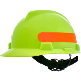 MSA V-Gard® Slotted Cap With 1-Touch Suspension Hi-Viz Yellow Green With Red-Orange Stripe 10102234