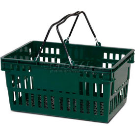 VersaCart ® Green Plastic Shopping Basket 26 Liter w/ Plastic Grips Wire Handle Pack Qty of 12 206-26L-WH-DGN-12