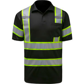 GSS Two Tone Short Sleeve Polo Shirt w/ 1 Pocket Polyester Black 3XL 5019-3XL