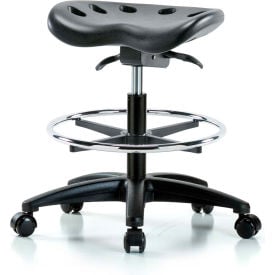 Interion® Polyurethane Tractor Stool With Foot Ring and Seat Tilt - Black w/ Black Base 85445B23