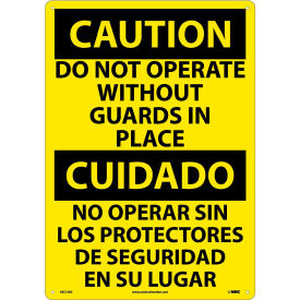 NMC™ Bilingual Plastic Sign Caution Do Not Operate Without Guards In Place 14