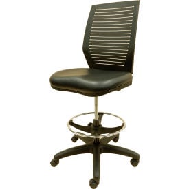 Shopsol™ Chair w/ Plastic Backrest Adjustable Footring & Hard Floor Casters Vinyl Black 1010818