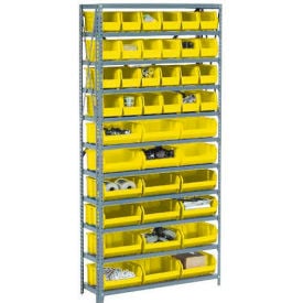 GoVets™ Steel Open Shelving - 16 Yellow Plastic Stacking Bins 5 Shelves - 36x12x39 246YL603