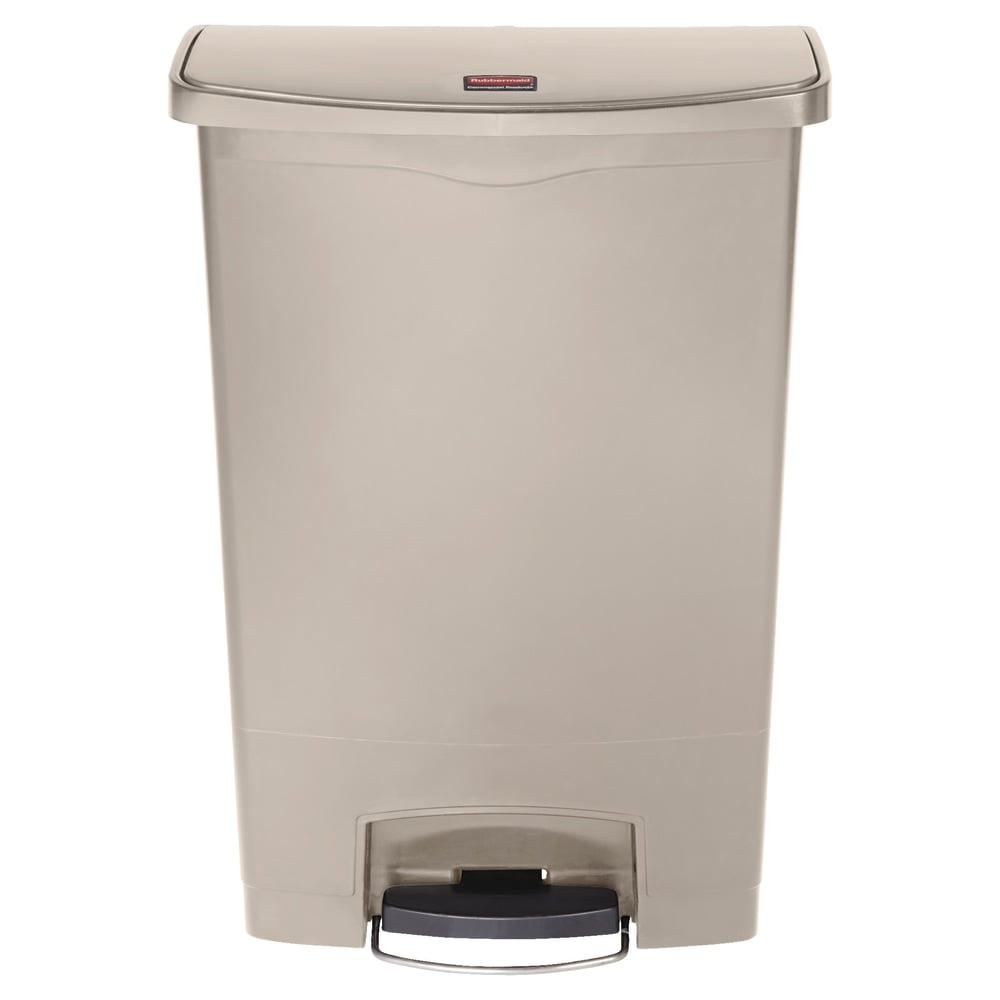 Rubbermaid Slim Jim Step-On Resin Front Step Wastebasket, 24 Gallons, Beige MPN:1883552