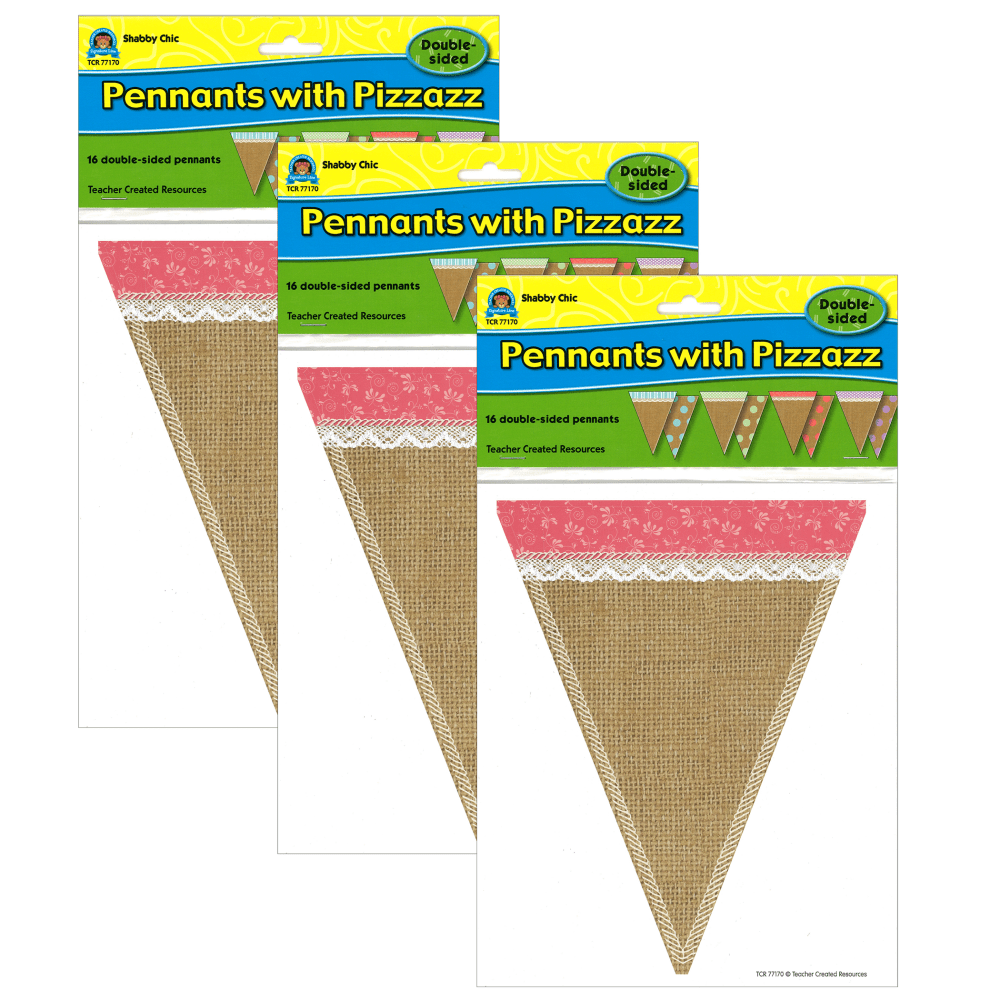 Teacher Created Resources Shabby Chic Double-Sided Pennants, 8-3/4inx 6-3/4in, Multicolor, 16 Pennants Per Pack, Set Of 3 Packs (Min Order Qty 2) MPN:TCR77170-3