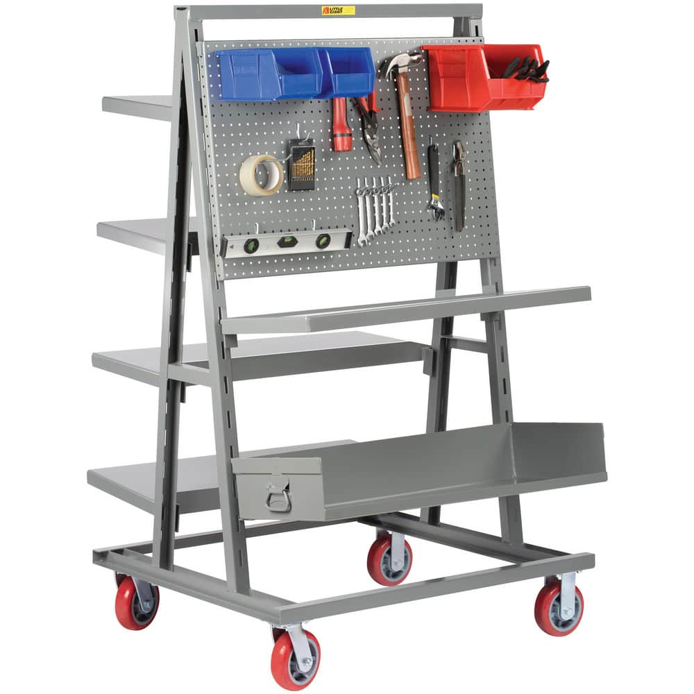 Mobile Work Stands, Stand Type: Mobile A-Frame Lean Tool Cart , Stand Style: A-Frame , Brake Type: None , Leg Style: Fixed , Load Capacity: 2000  MPN:AFS-3640-6PY