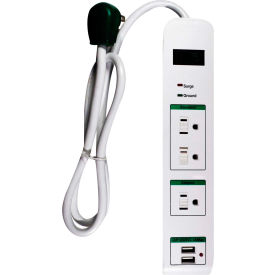 Surge Protected Power Strip W/USB Ports 3 Outlets 15A 1200 Joules 3' Cord GG-13103USB