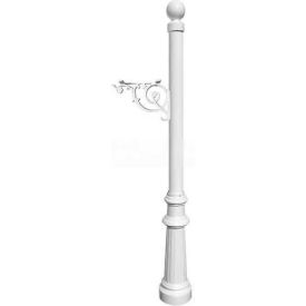 Lewiston Post with Support Brace Decorative Fluted Base & Ball Finial (No Mailbox)White LPST-804-WHT