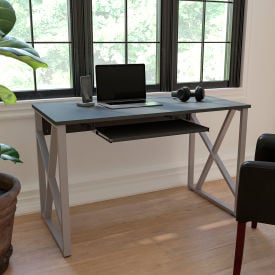 Flash Furniture Black Computer Desk with Pull-Out Keyboard Tray and Cross-Brace Frame -WK-004-GGNAN