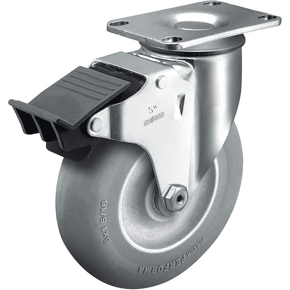 Swivel Top Plate Caster: Thermoplastic Rubber Elastomer, 3-1/2