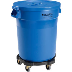 GoVets™ Plastic Trash Can with Lid & Dolly - 20 Gallon Blue 458BLB240