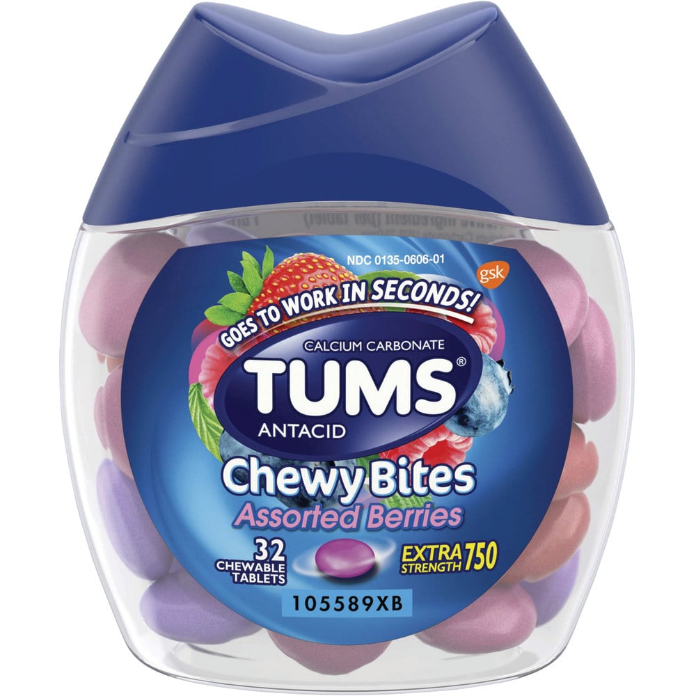 TUMS Chewy Bites Chewable Antacid Tablets, Assorted Berries, Bottle Of 32 Tablets (Min Order Qty 8) MPN:GKC49180