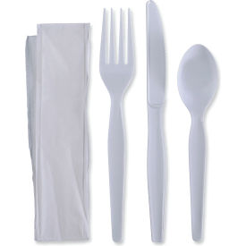 Boardwalk® Four-Piece Cutlery Kit Fork/Knife/Napkin/Teaspoon Heavyweight White 250/case BWKFKTNHWPSWH