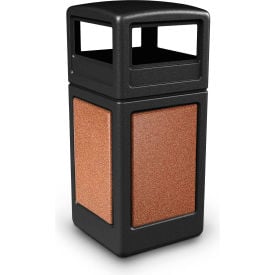 PolyTec™  Square Waste Container with Dome Lid - Black with Sedona Stone Panels 42-Gallon 72041499