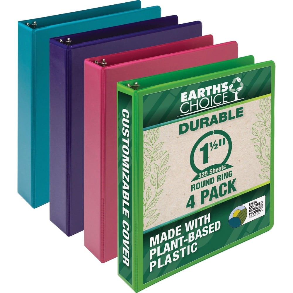 Samsill Earthchoice Durable View Binder, 1 1/2in Ring, 8 1/2in x 11in, Assorted Colors, Pack Of 4 (Min Order Qty 2) MPN:MS48659