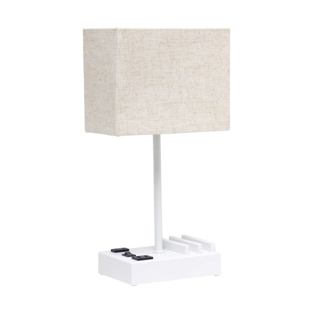 Simple Designs Multi-Use Table Lamp with 2 USB Ports and Charging Outlet, 15-5/16inH, Beige/White (Min Order Qty 2) MPN:LT1110-BGW