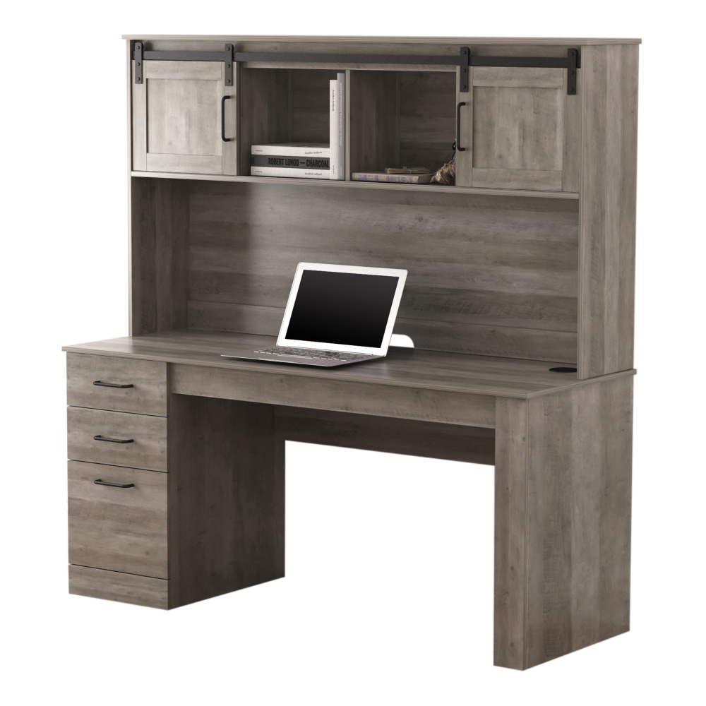 Realspace Peakwood 65inW Computer Desk With Hutch And Wireless Charging, Smoky Brown MPN:SH-OF-2919